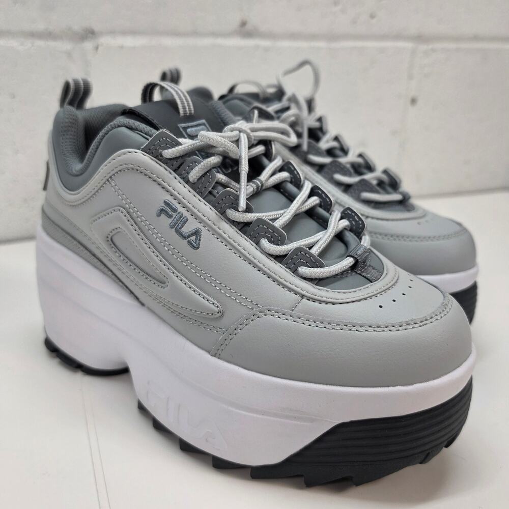 FILA Disruptor II Wedge Platform Sneakers Gray White Women's US 7.5 5FM00704-063